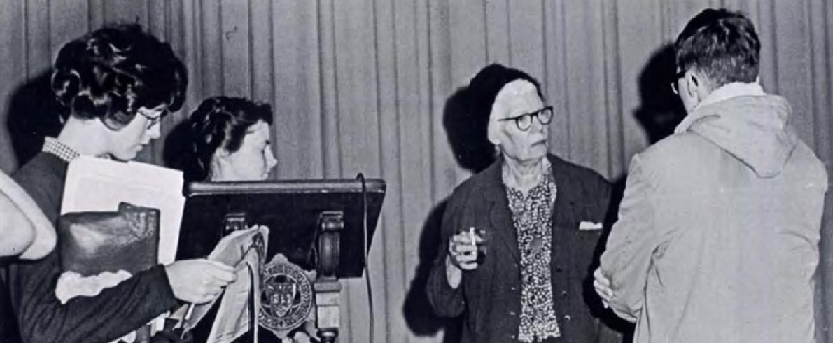 Dorothy Day Lecturing on the Emmanuel College Campus - Epilogue Yearbook 1964