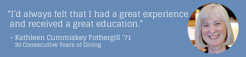 Kathleen Cummiskey Fothergill '71 | 30 Consecutive Years of Giving